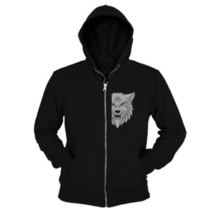 Hoodie Zipper ilustrasi kepala serigala putih