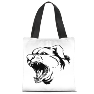 Tas Tote Fullprint Kepala anjing buldog hitam